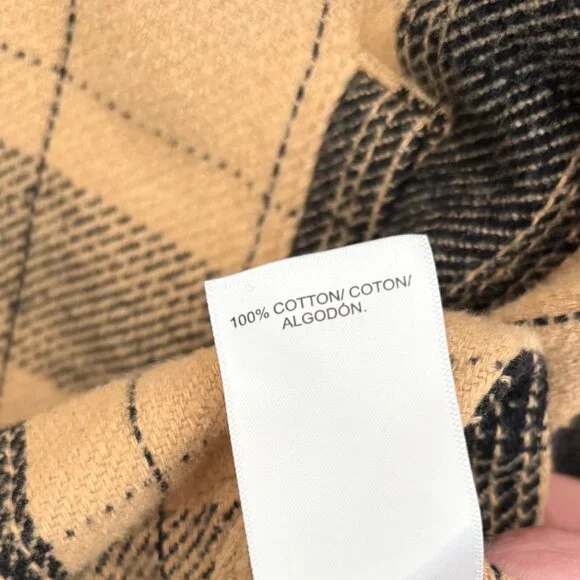 Lucky Brand Women’s Plaid Shacket Jacket Size Large Tan Black Button Up - Picture 3 of 8